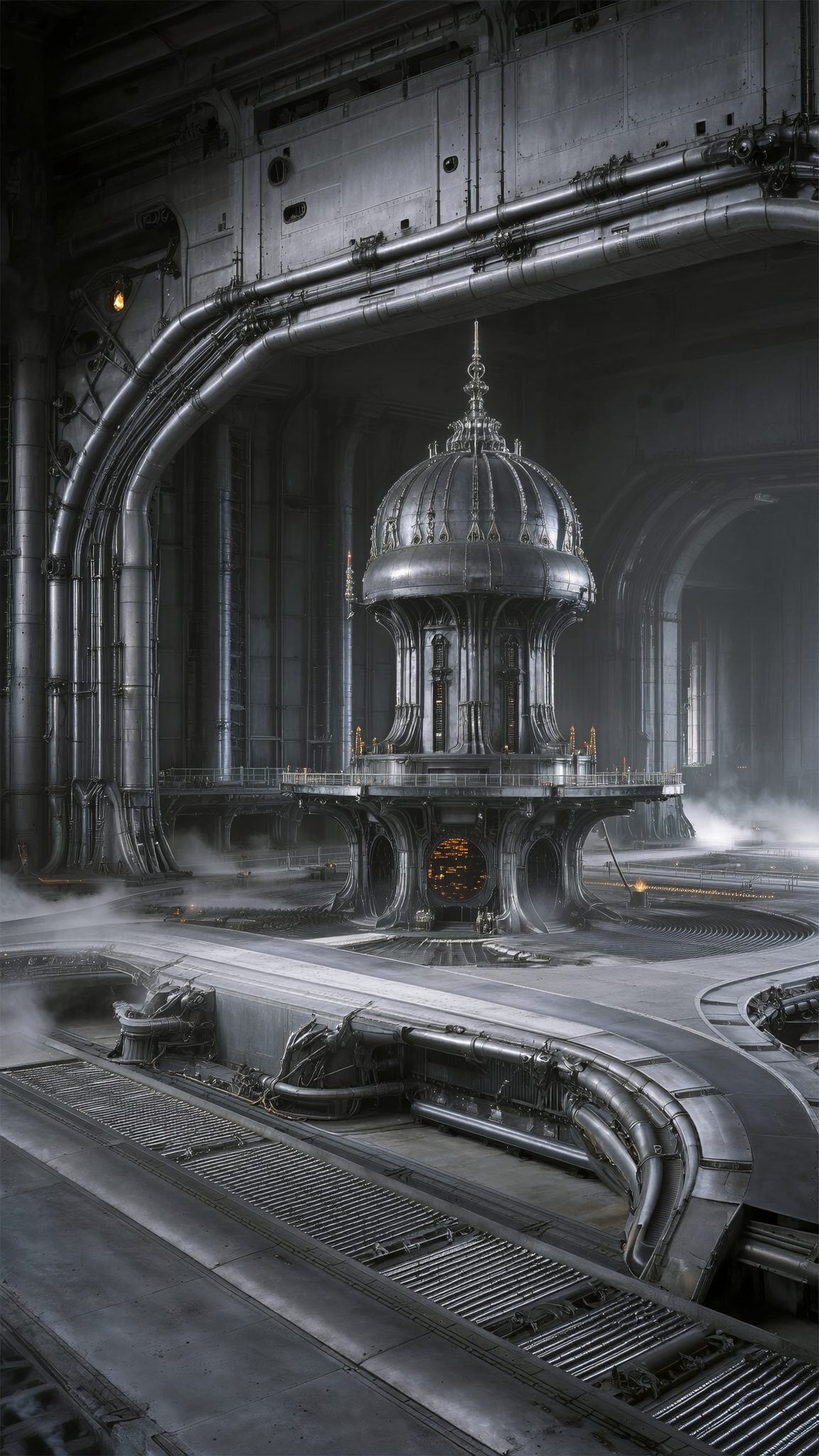 The command reliquary in its frost-white berth — sealed, ceremonial, deep in the strata